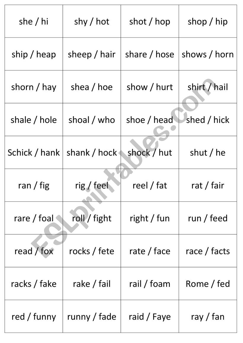 Follow me (loop cards) minimal pairs