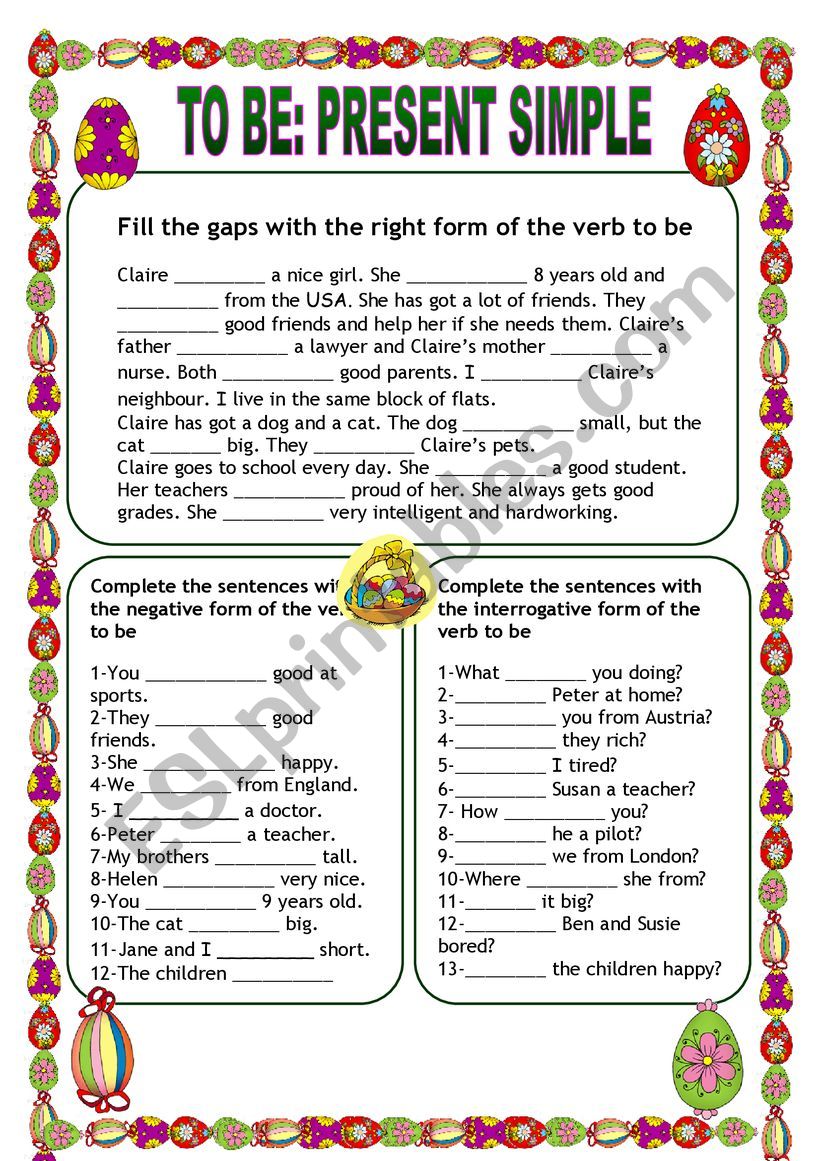 TO BE: SIMPLE PRESENT worksheet