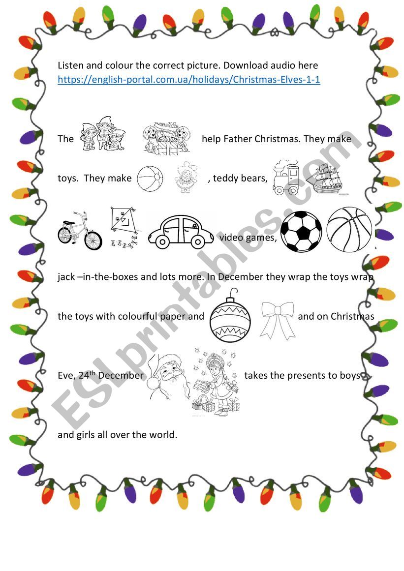 christmas elves worksheet