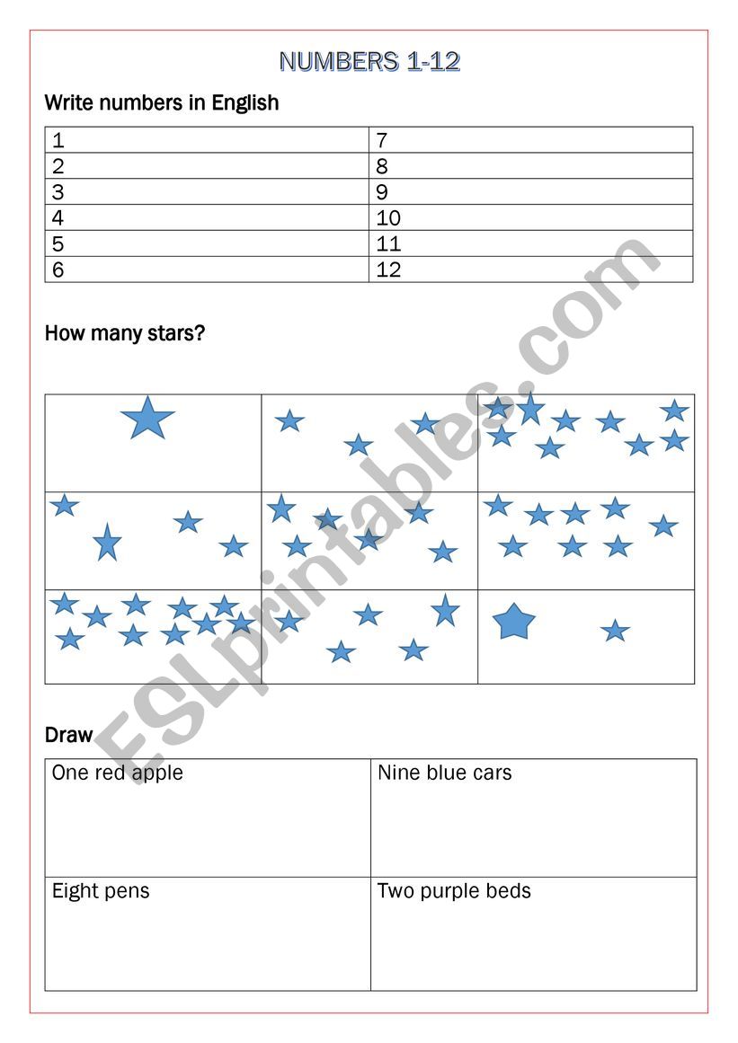 Numbers 1-12 worksheet