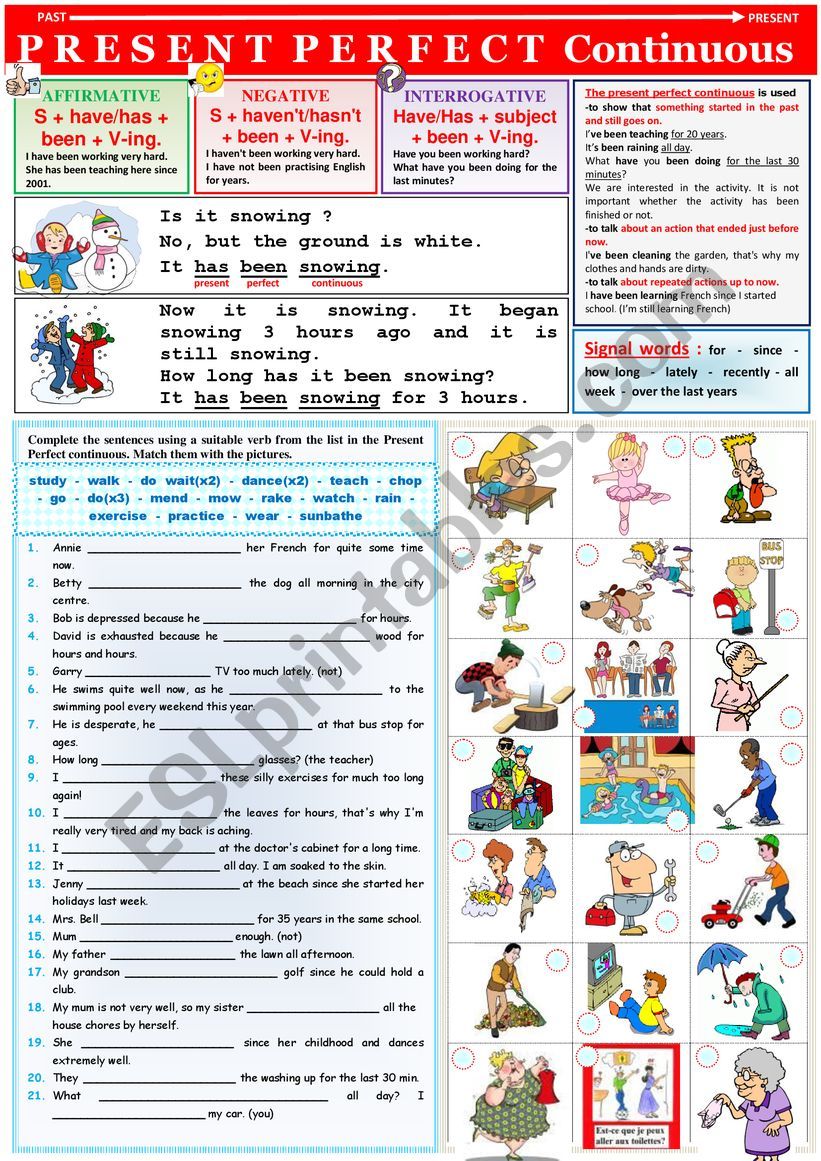 PRESENT PERFECT CONTINUOUS - rules + exercises + KEY