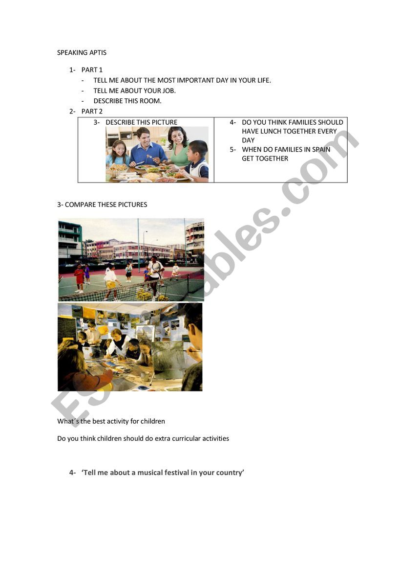 APTIS SPEAKING EXAM worksheet