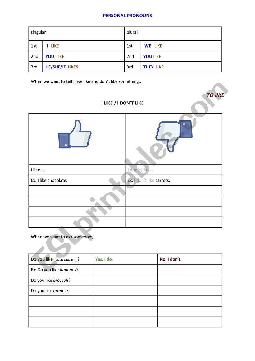 Do you like?  worksheet