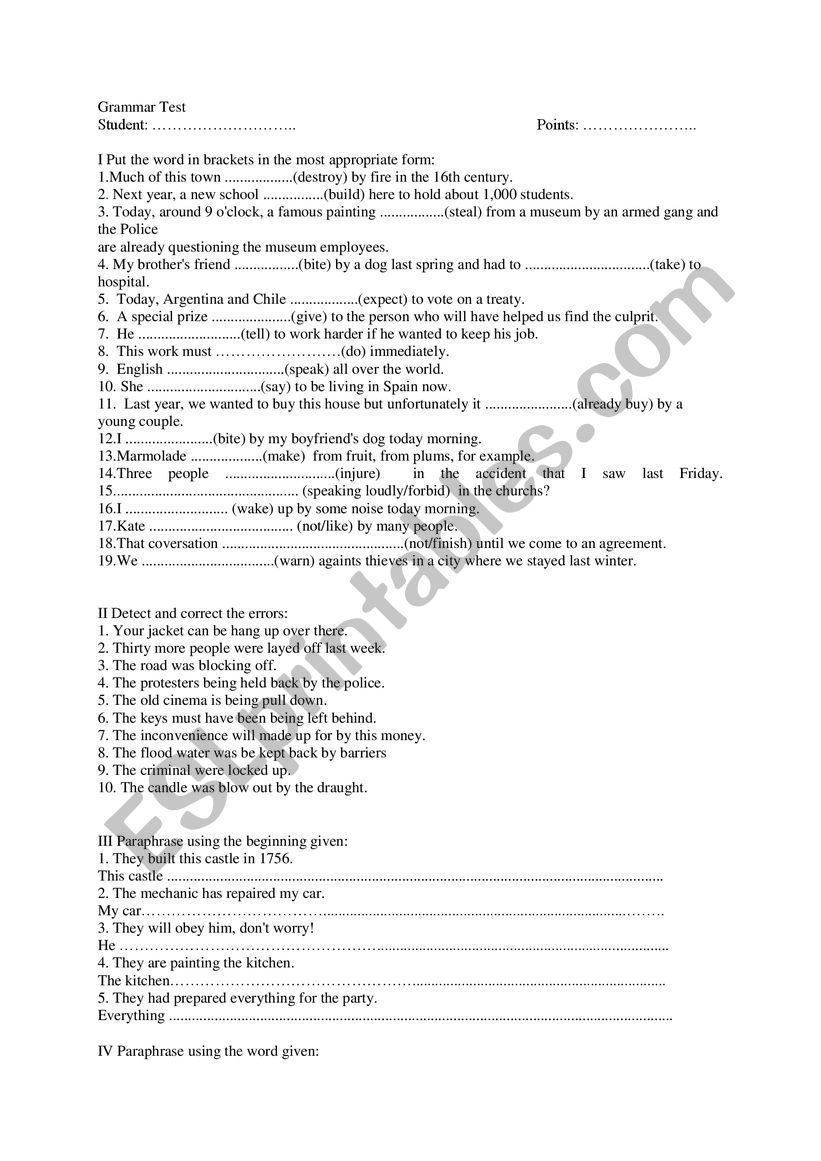 passive voice test worksheet