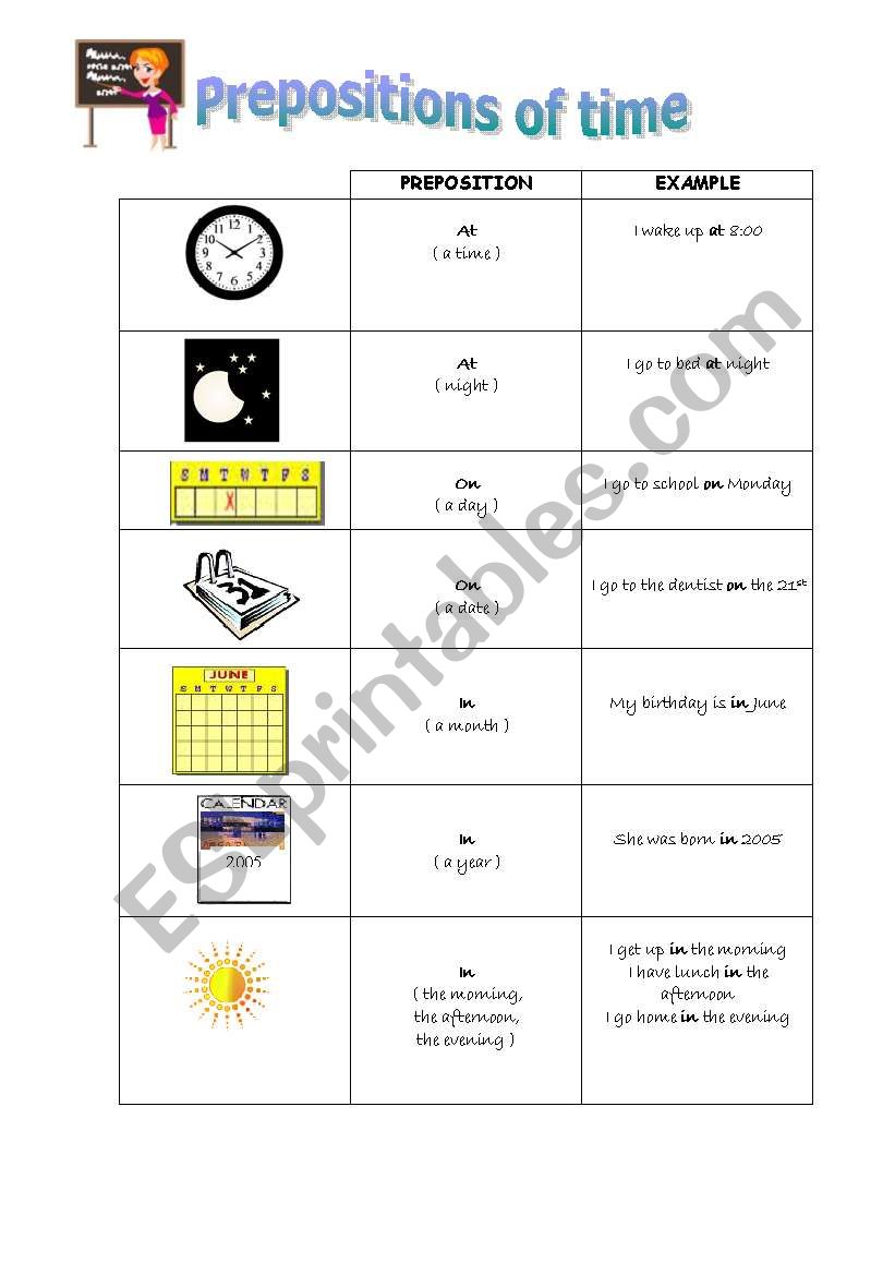 Prepositions of time worksheet