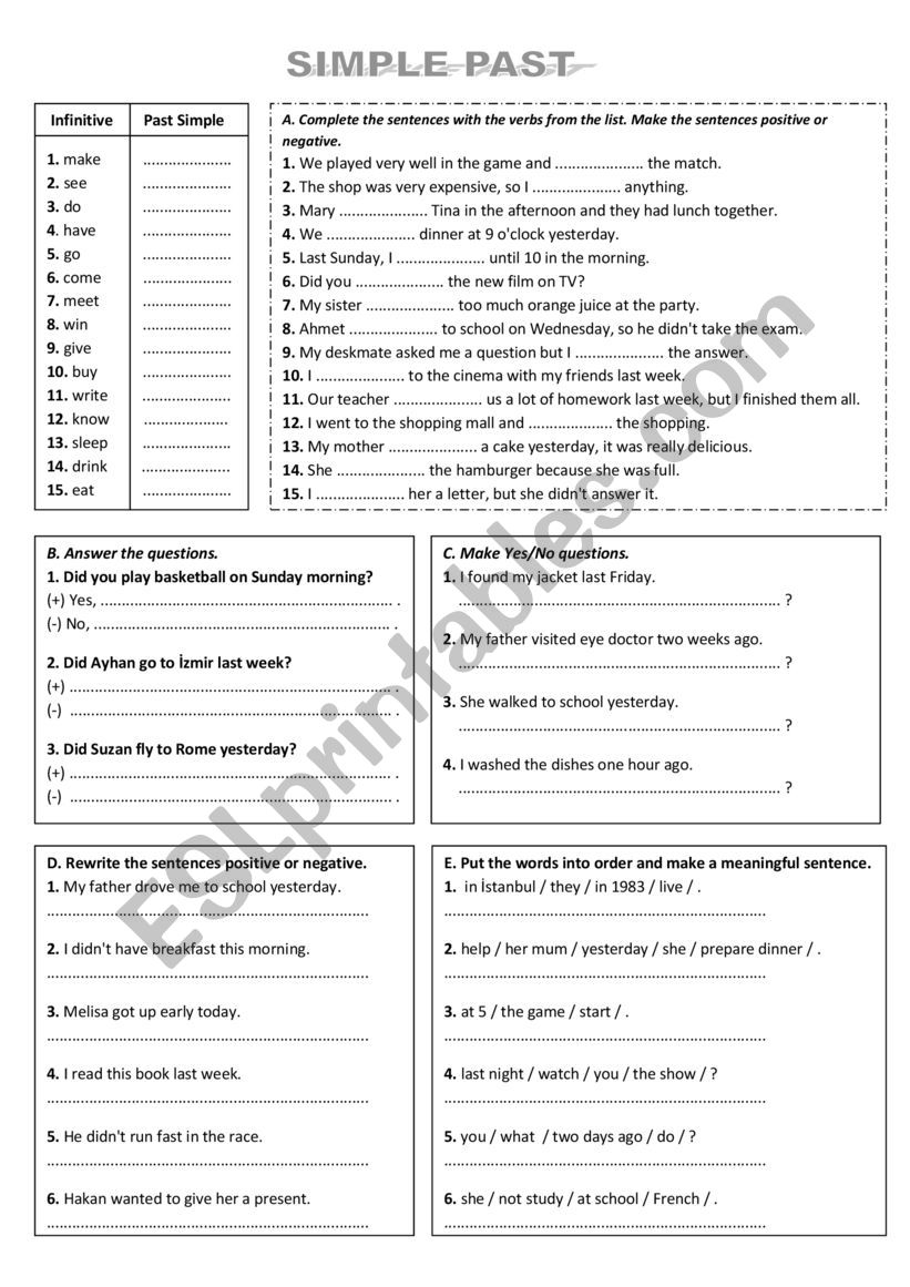 Simple Past Tense worksheet