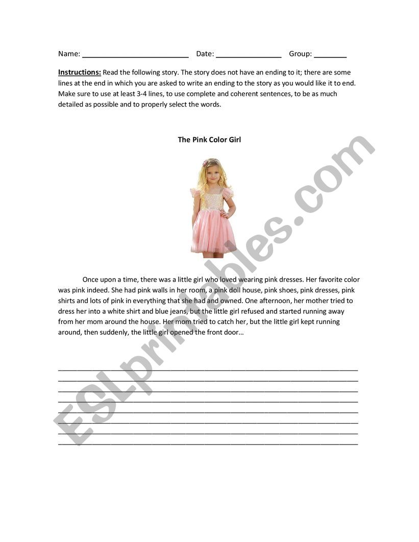 The Pink Color Girl worksheet