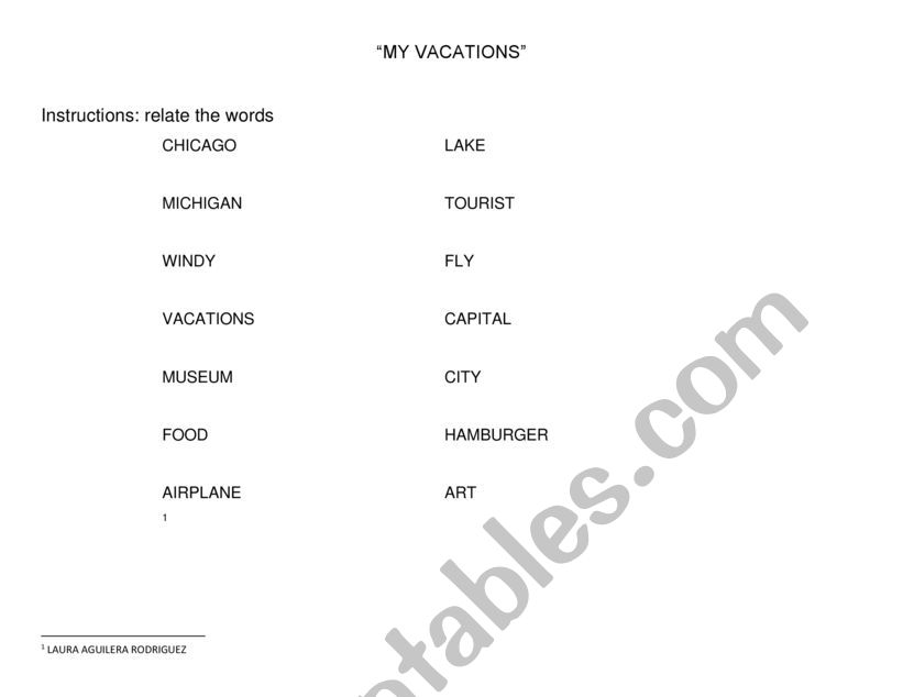 MY VACATIONS worksheet