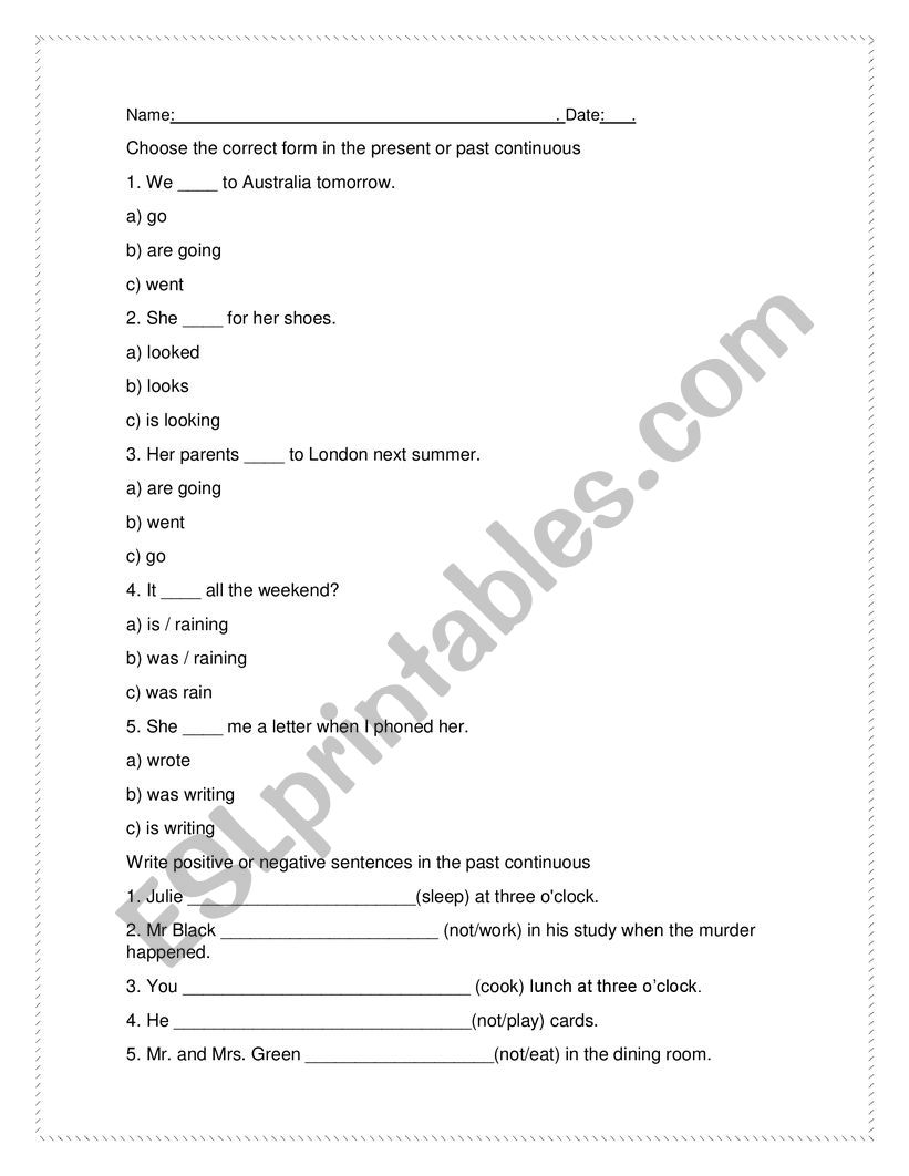 past continuous worksheet