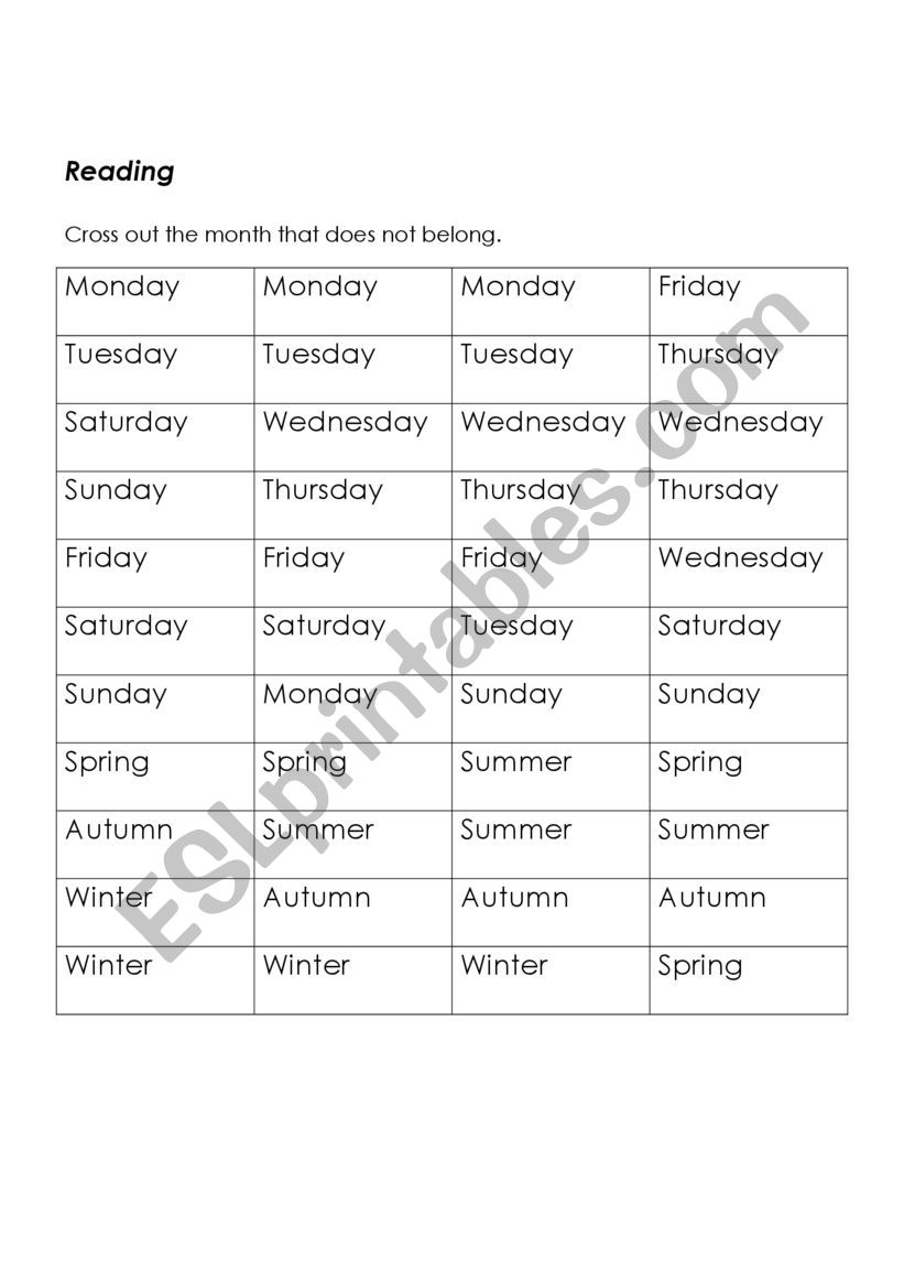 Days Months And Seasons Esl Worksheet By Thinktank