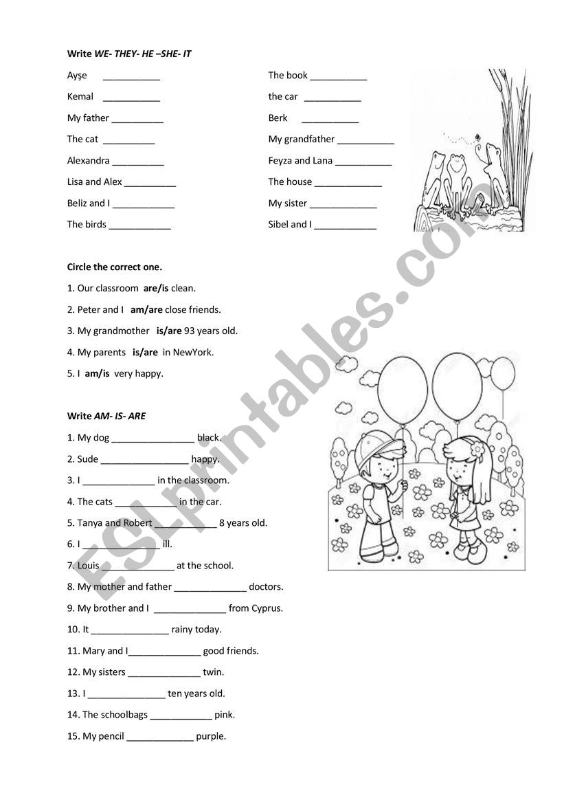 Verb to be- subject pronouns worksheet