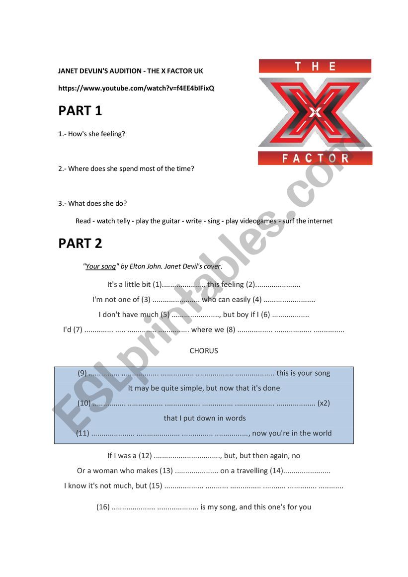 x factor janet devlin worksheet