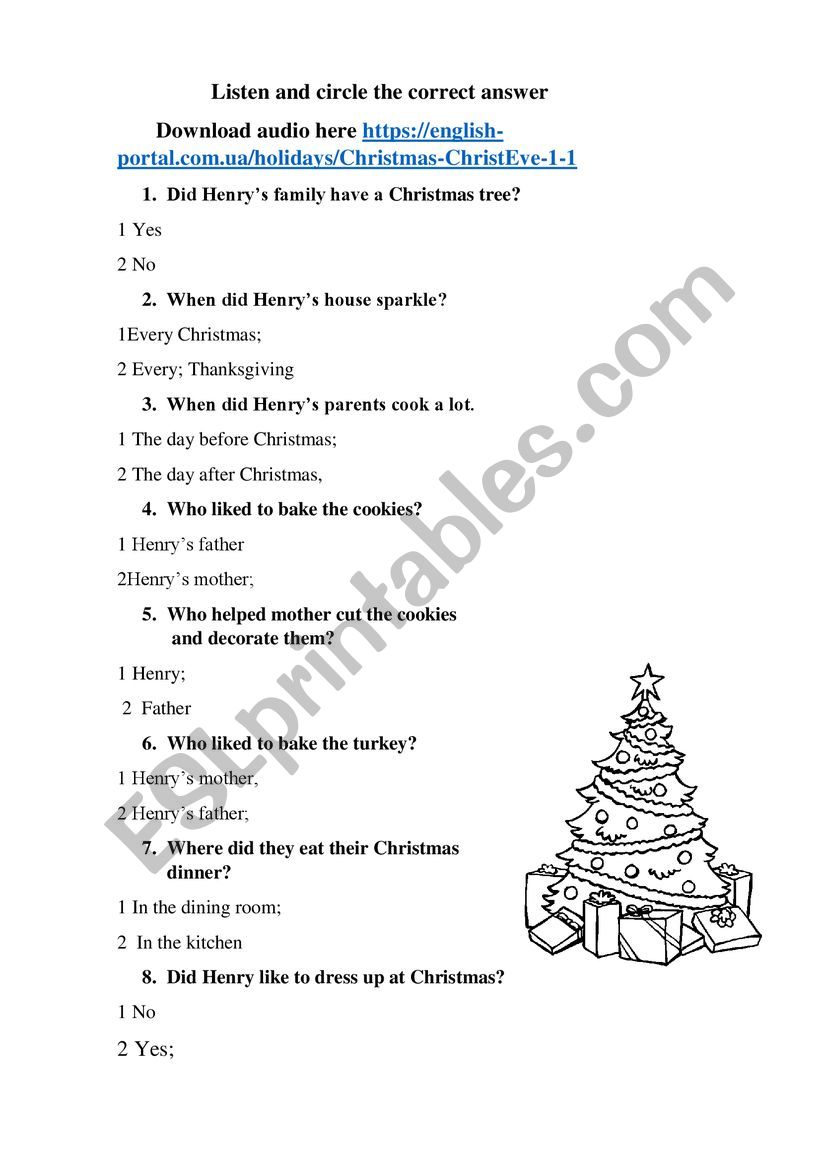 Christmas Eve worksheet