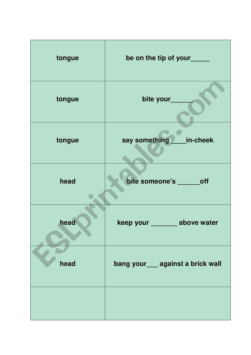 Expressions with body parts worksheet