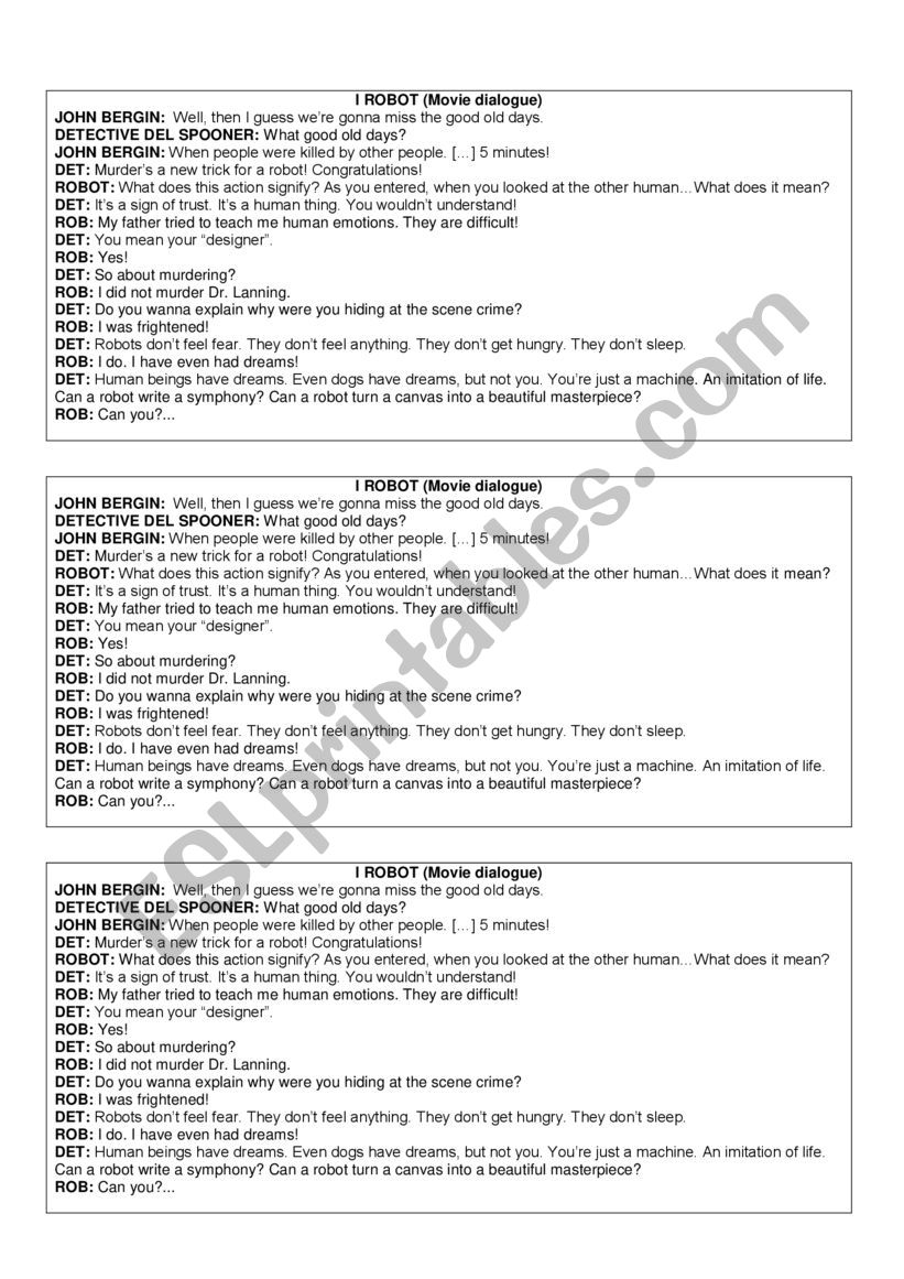 I ROBOT DIALOGUE worksheet