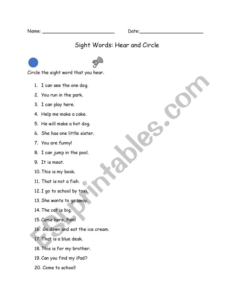 Hear and Circle the Sight Word