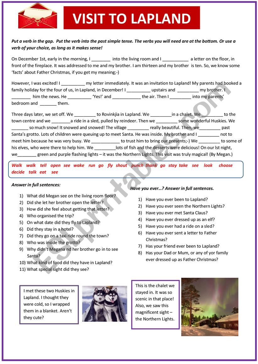 Visit to Lapland worksheet