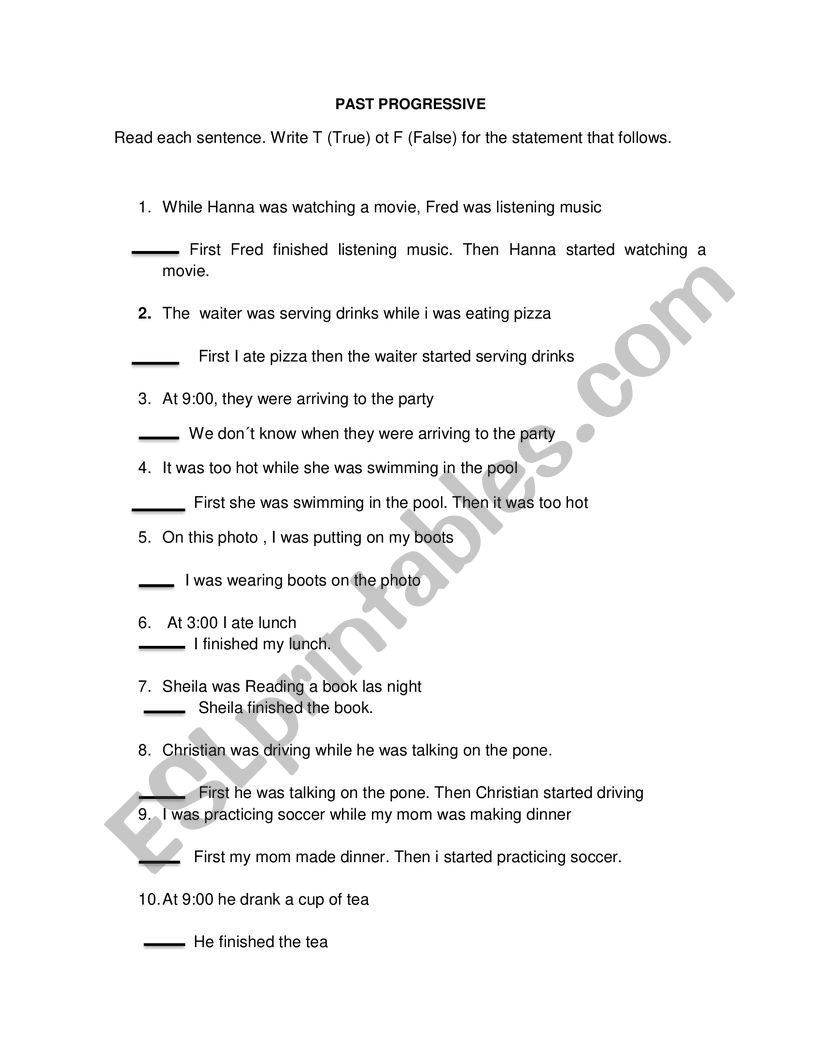 Past progressive worksheet