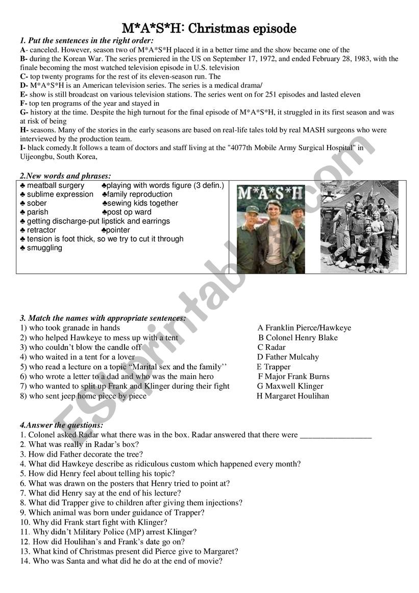 M*A*S*H worksheet