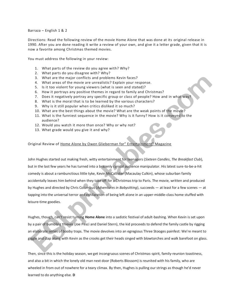 home alone review essay