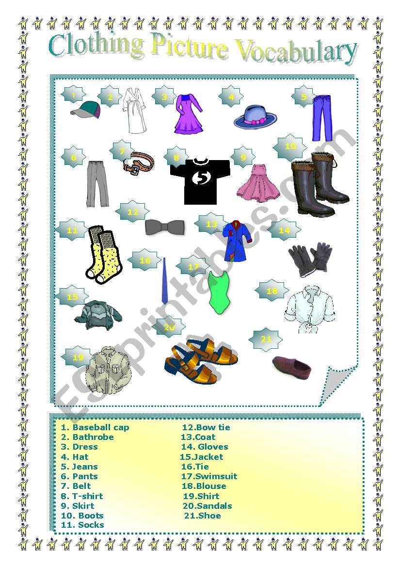 Clothing Picture Vocabulary worksheet