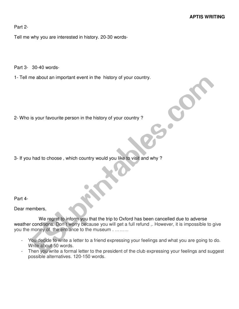 APTIS WRITING  worksheet