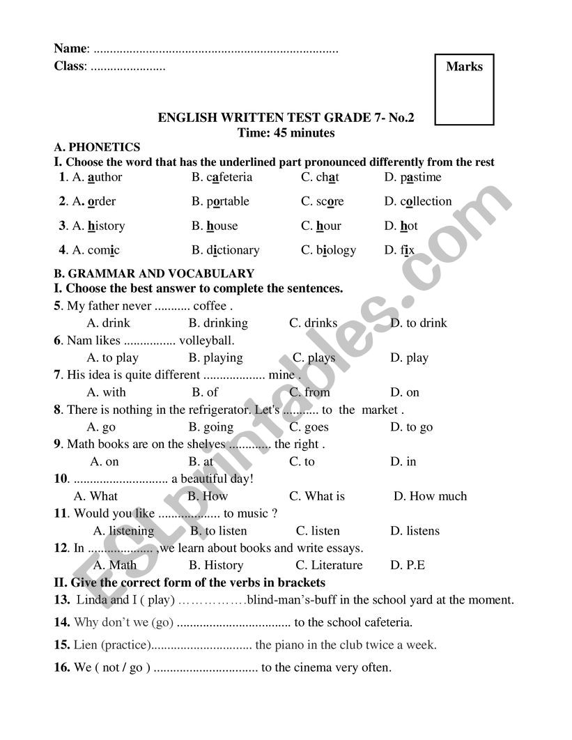 test worksheet