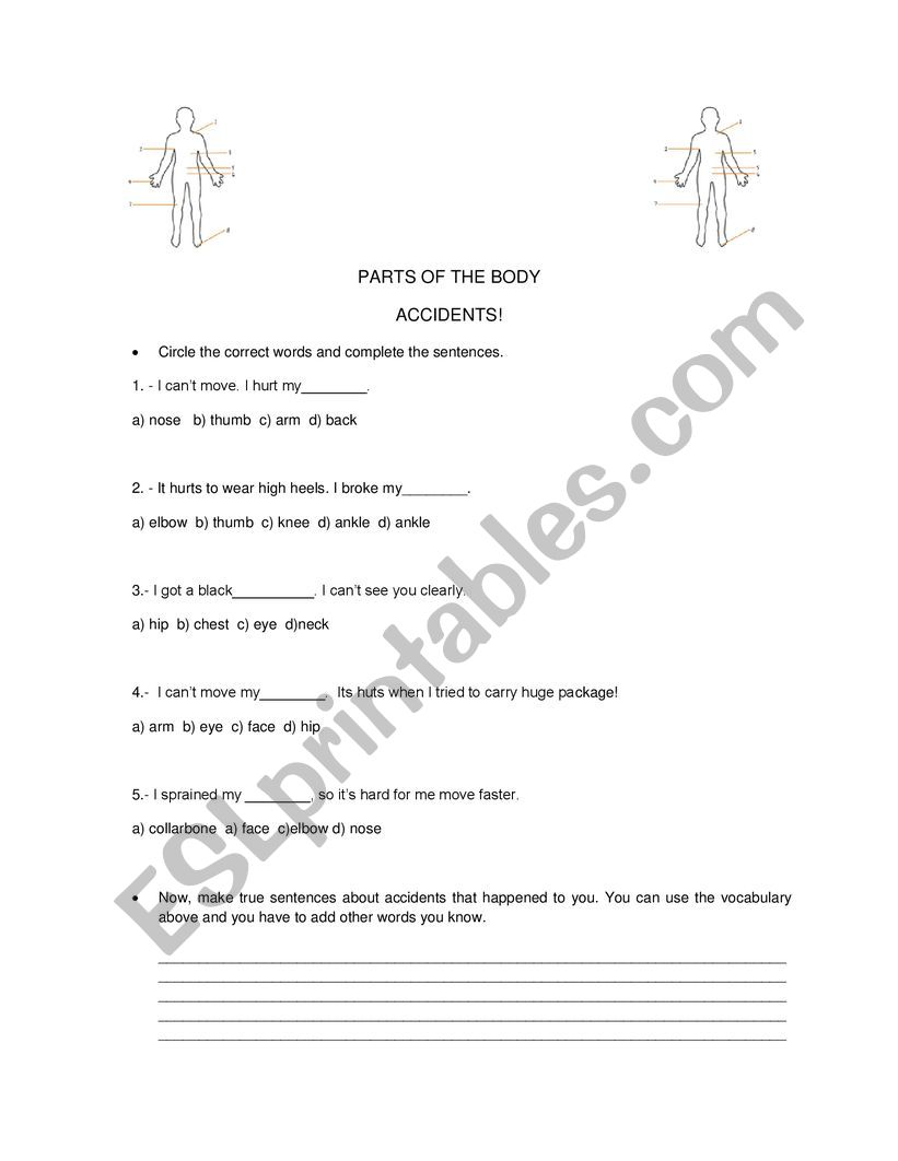 Body Parts & Accidents worksheet