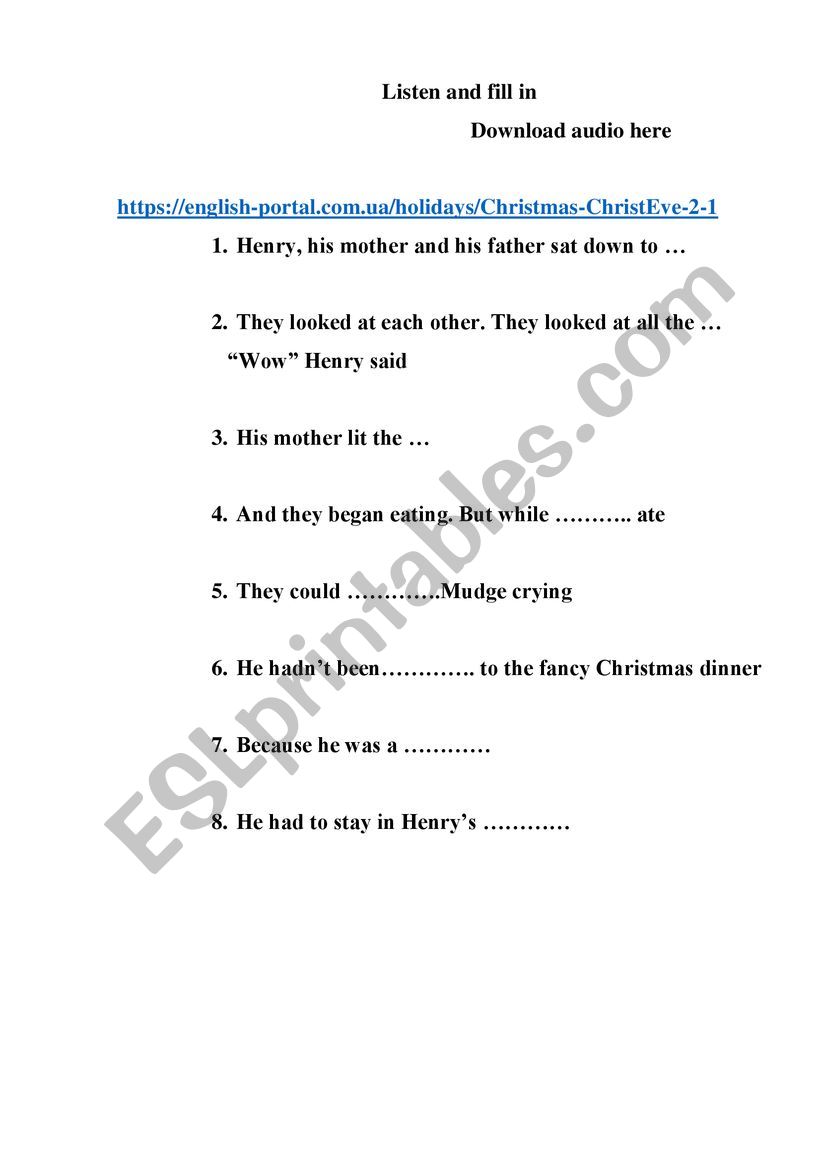 Christmas Eve. part 2 worksheet