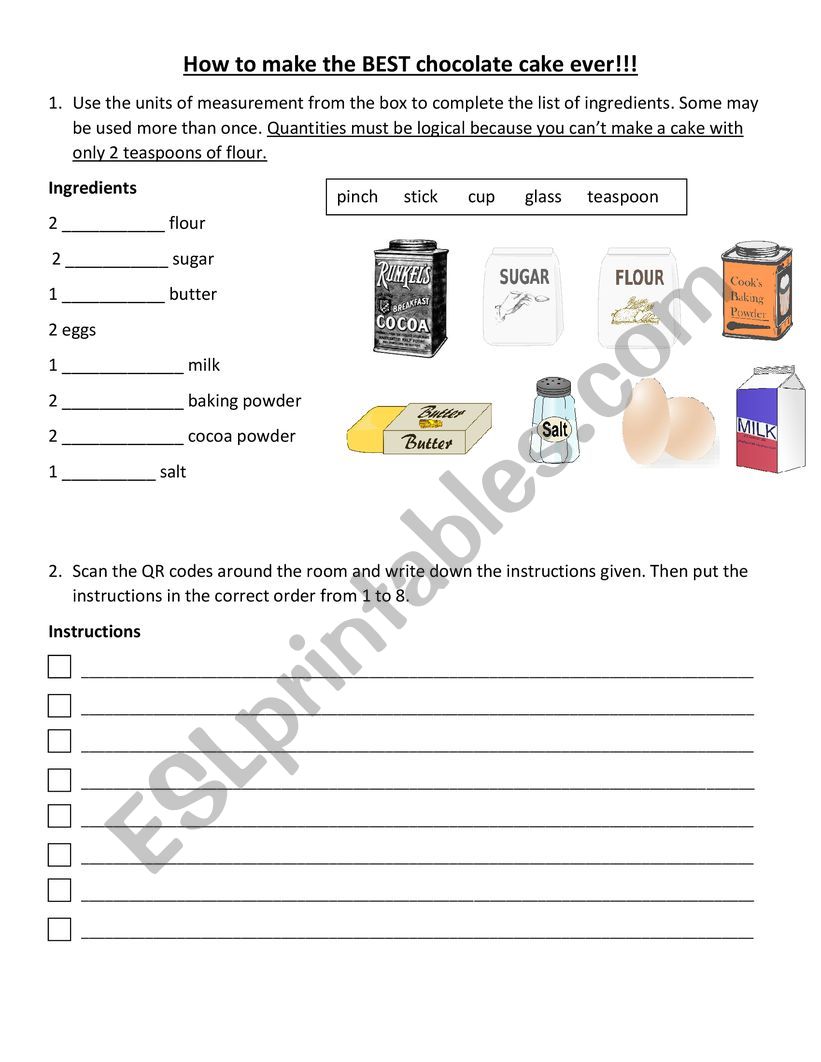 Chocolate Cake Recipe worksheet