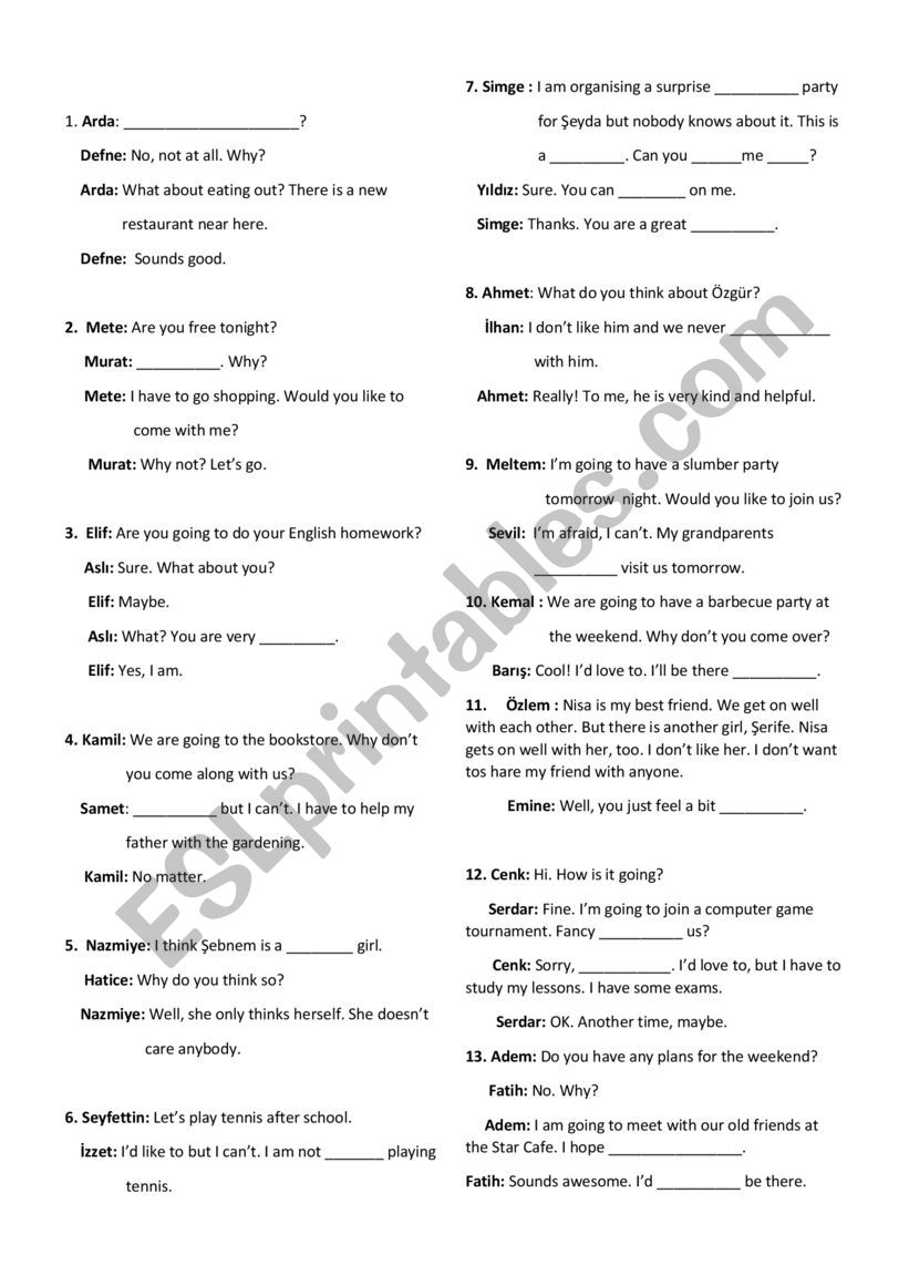 8th grade dialogues worksheet