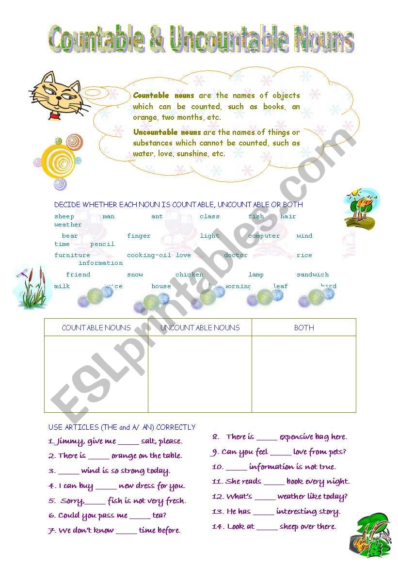 Countable & Uncountable Nouns worksheet