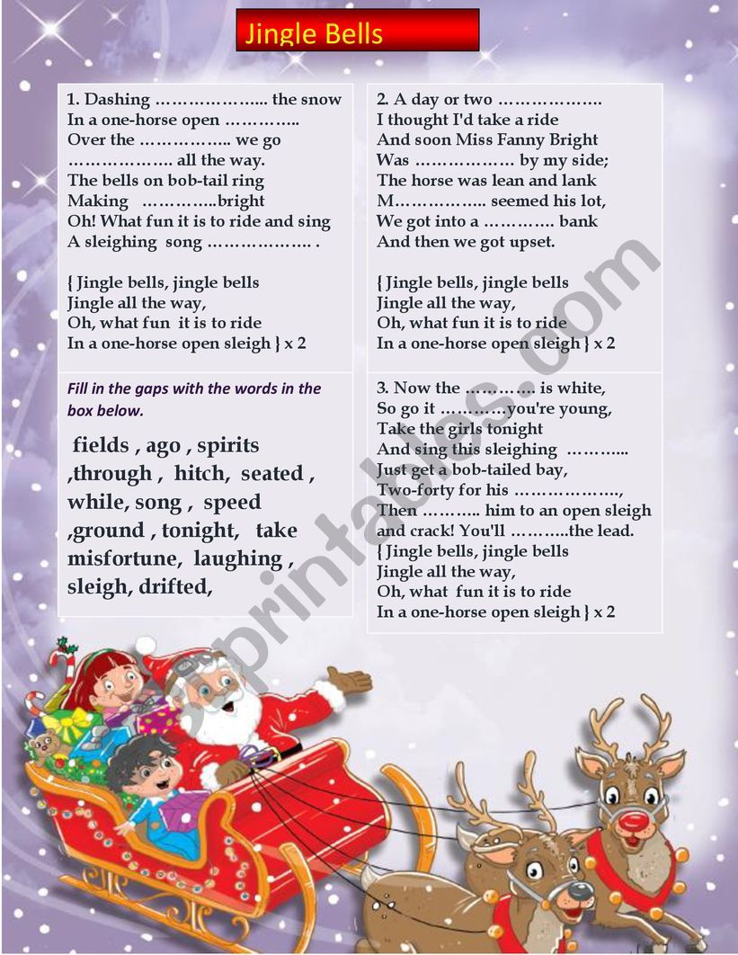 X mas song activity worksheet