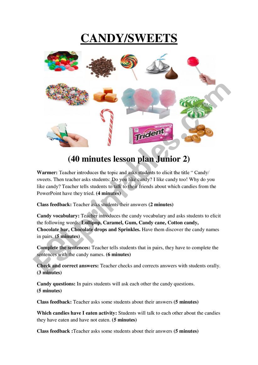 CANDY LESSON PLAN worksheet