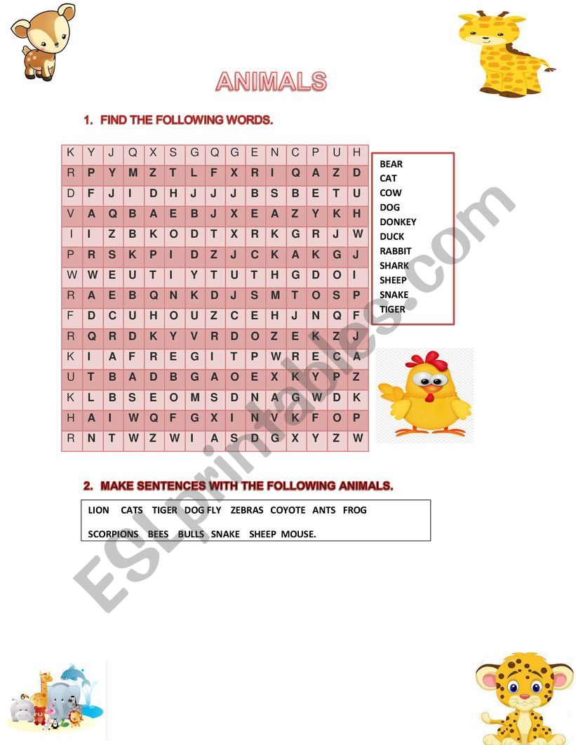 animals worksheet