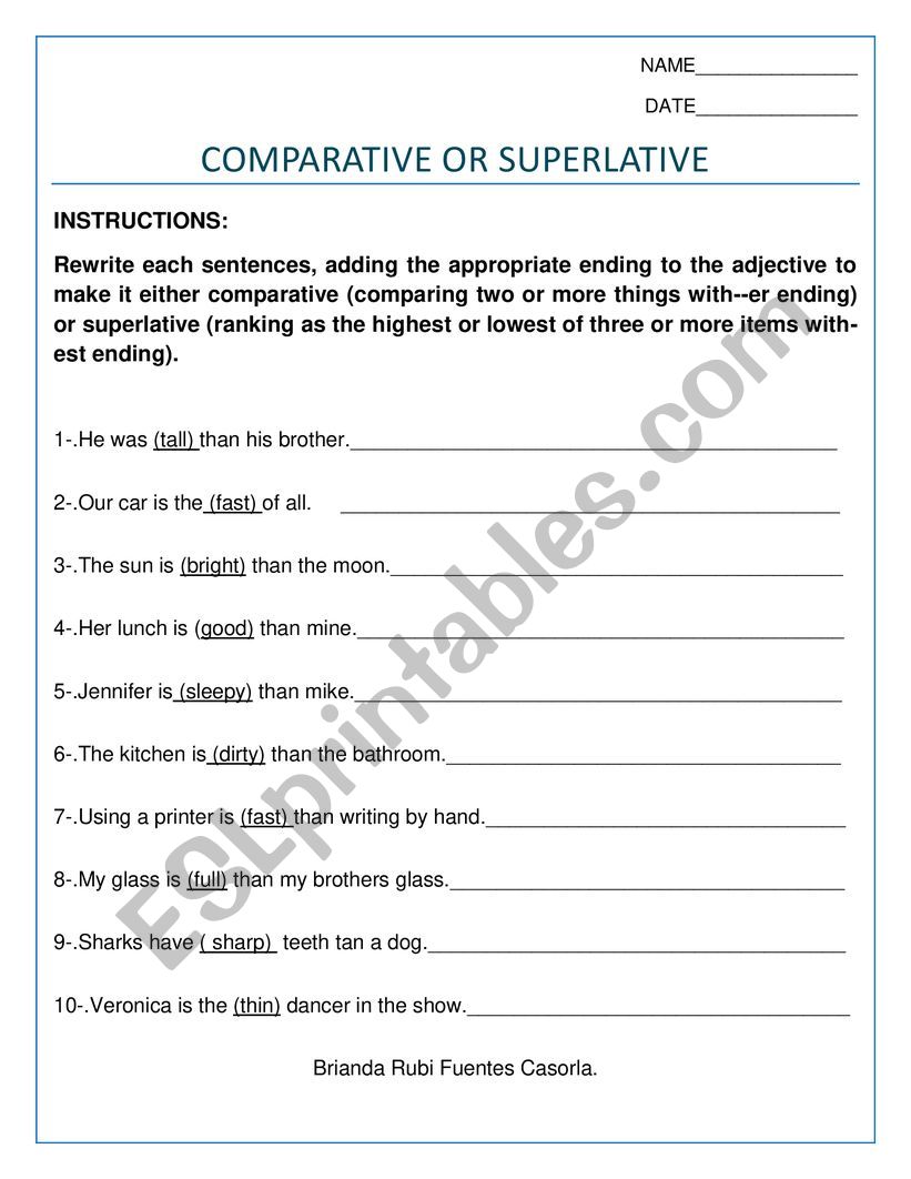 comparative or superlative worksheet