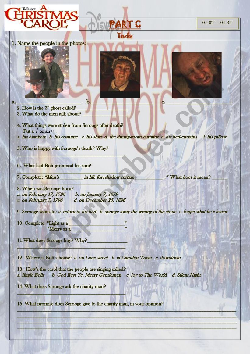 A CHRISTMAS CAROL - PART C worksheet