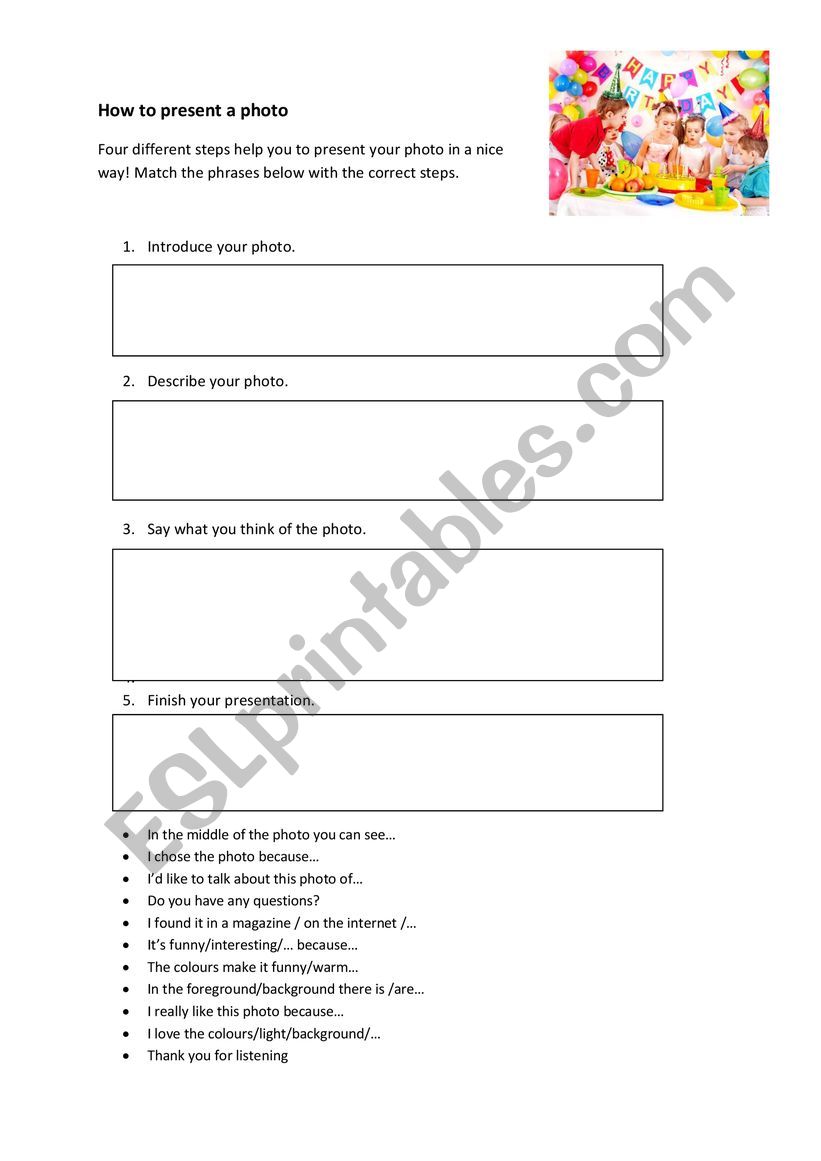How to present a photo worksheet