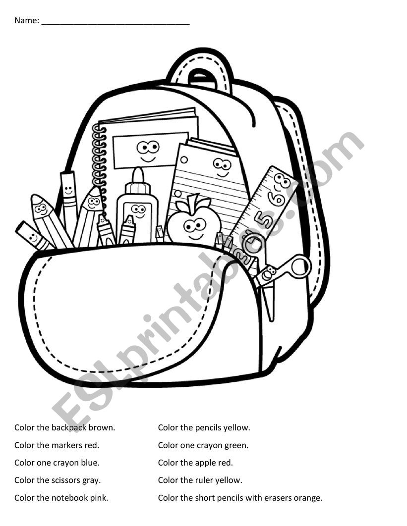 Color the Backpack and Learn your colors