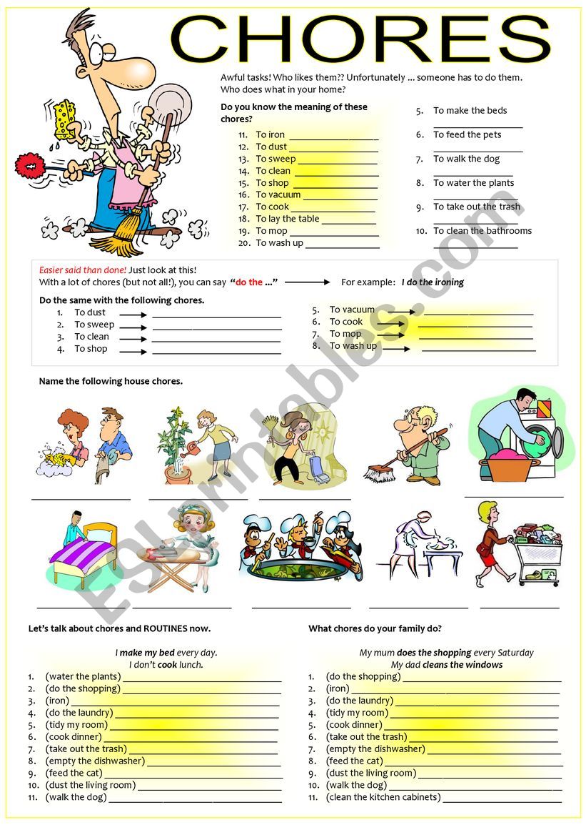 daily chores worksheet