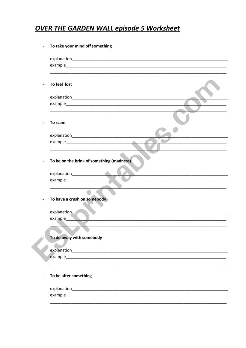 Over the Garden Wall episode 5 worksheet