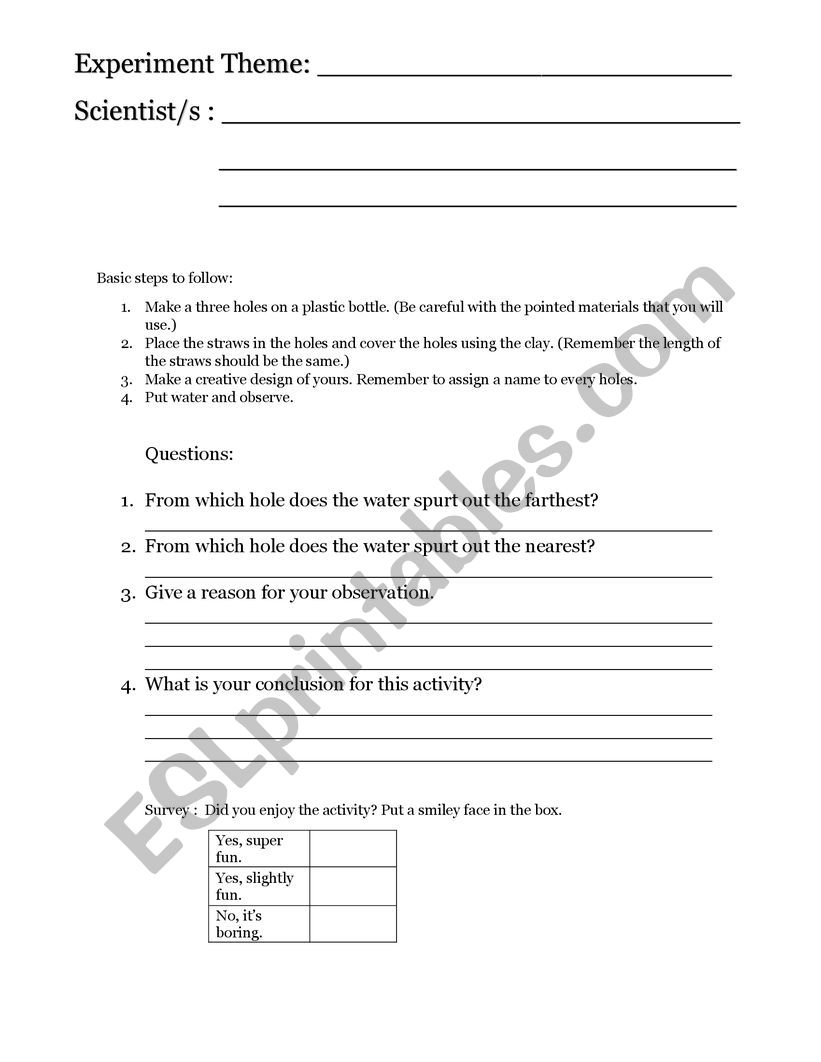 Liquid Pressure worksheet