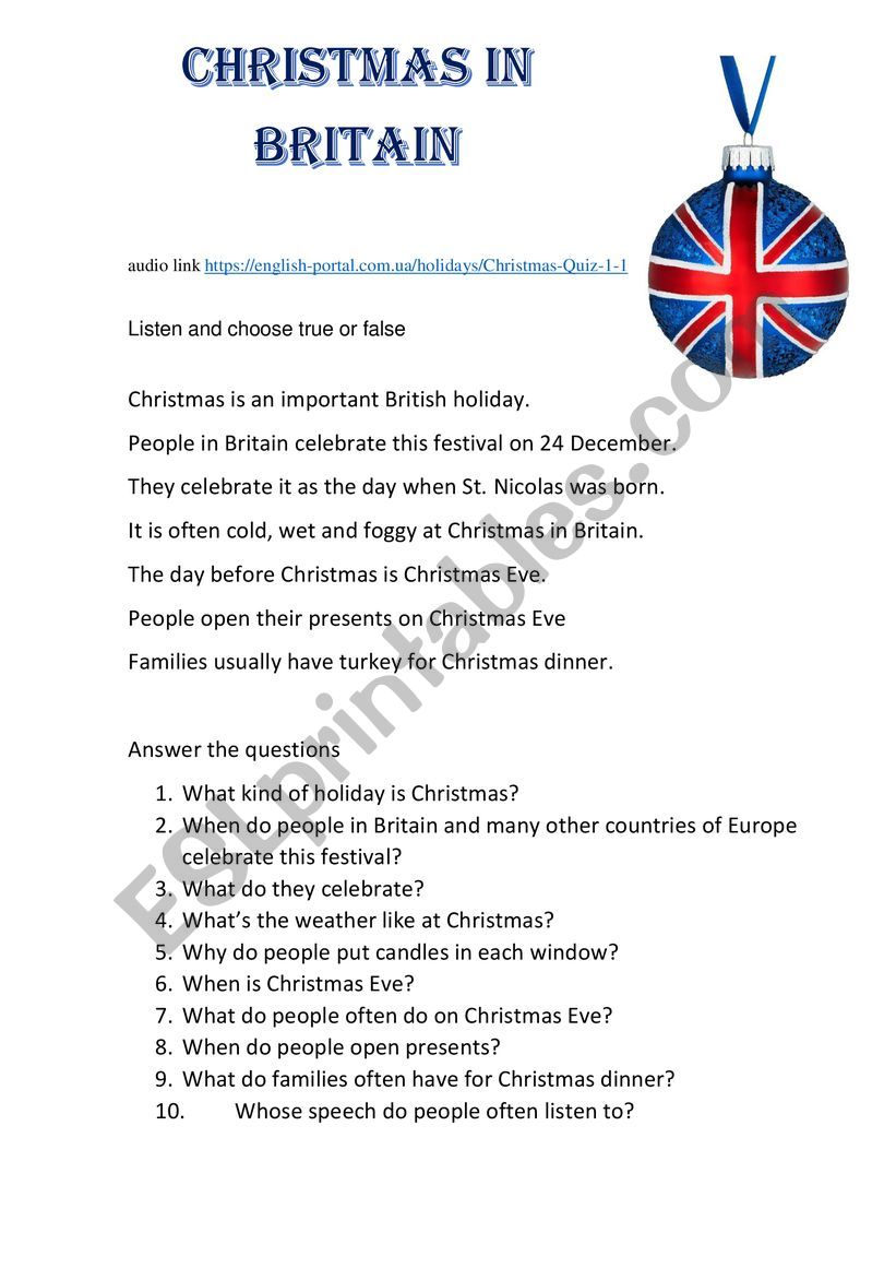 Christmas in Britain worksheet