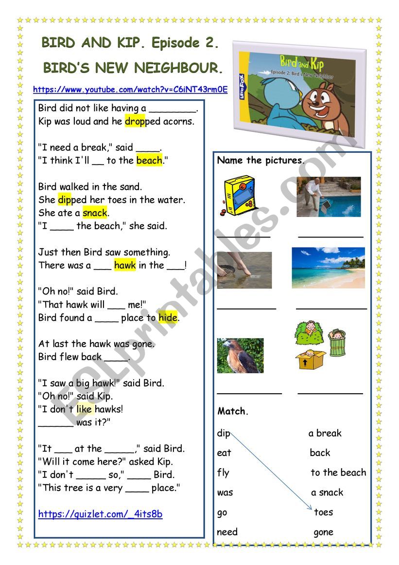 Bird and Kip Episode 2 worksheet