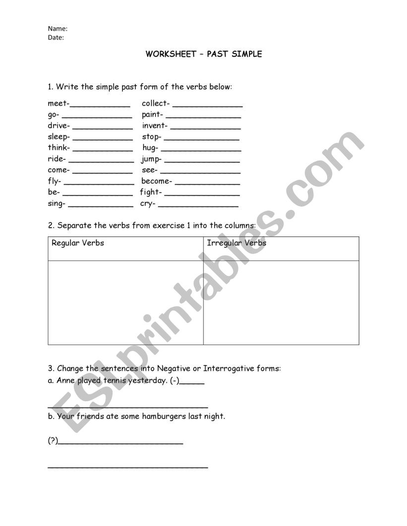 Past Simple exercises worksheet