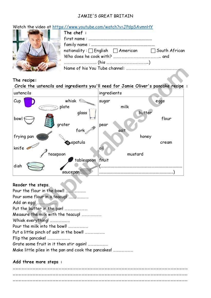 Jamie Olivers pancake recipe worksheet