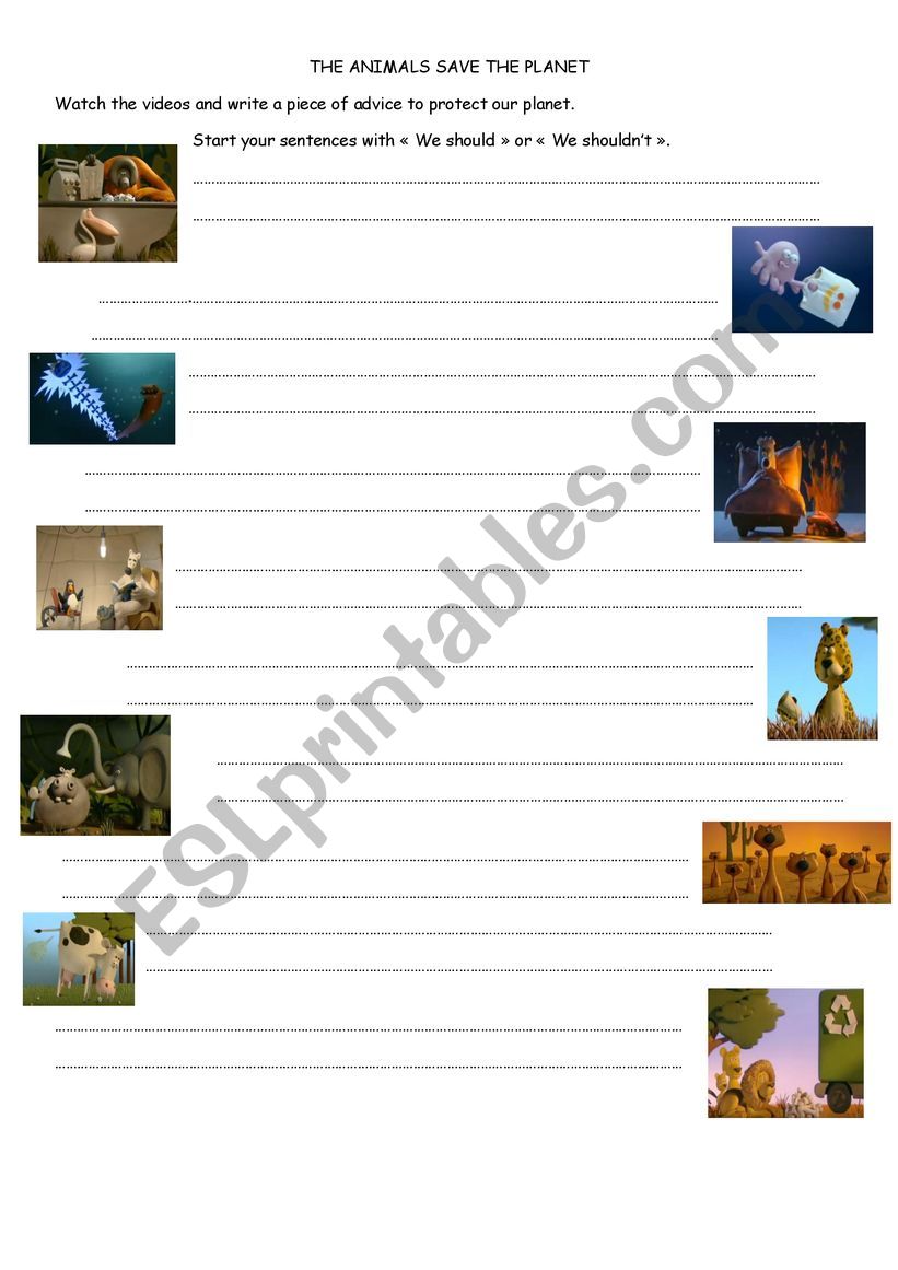 The animals save the planet worksheet