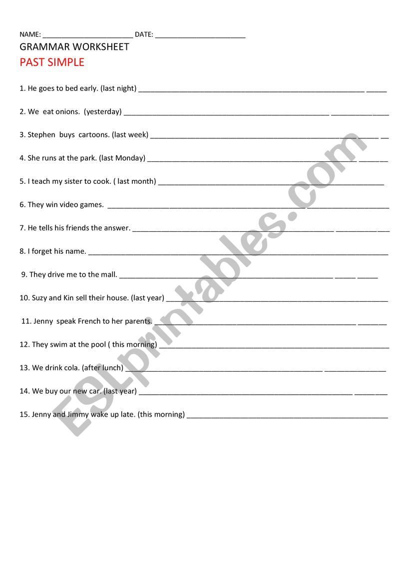 Past tense sentence  worksheet