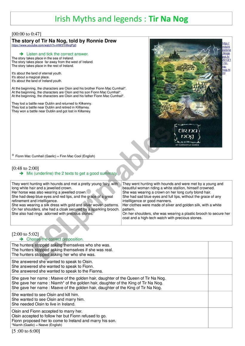 Tir Na Nog worksheet