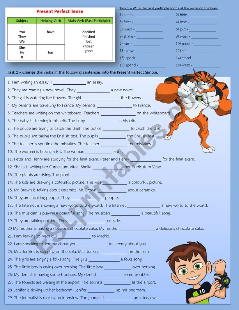 Present Perfect simple Tense worksheet